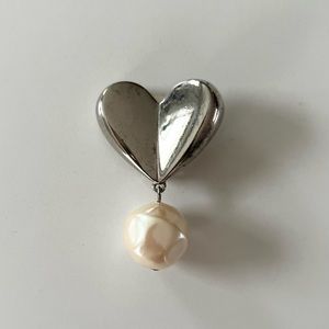 Givenchy Silver Heart Earring with Cream Pearl